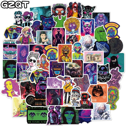 10/50/75 PCS Cyberpunk Graffiti Stickers Packs One Pieces Cartoon Stickers for Laptop Suitcase Skateboard Guitar Anime Stickers