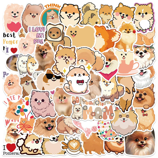 50PCS Cute Pomeranian Dog Cartoon Stickers for Laptop, Scrapbook, Phone, Car, Kids