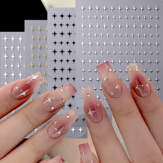 3D Gold Sliver Star Nails Stickers Bronzing Laser White Cross Starlight Glossychic Stylish Y2K Adhesive DIY Manicure Decorations