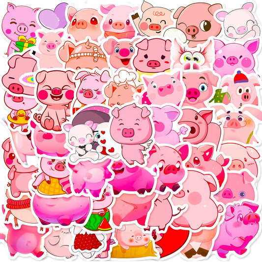 50Pcs Cute Pink Pig Stickers for Helmet, Wall, DIY Decoration