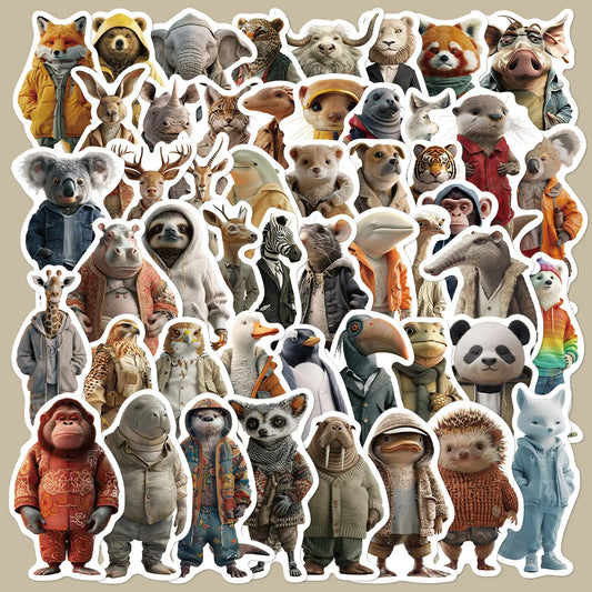 50pcs Cartoon Animal Graffiti Stickers for Helmet, Wall, Desktop Decoration