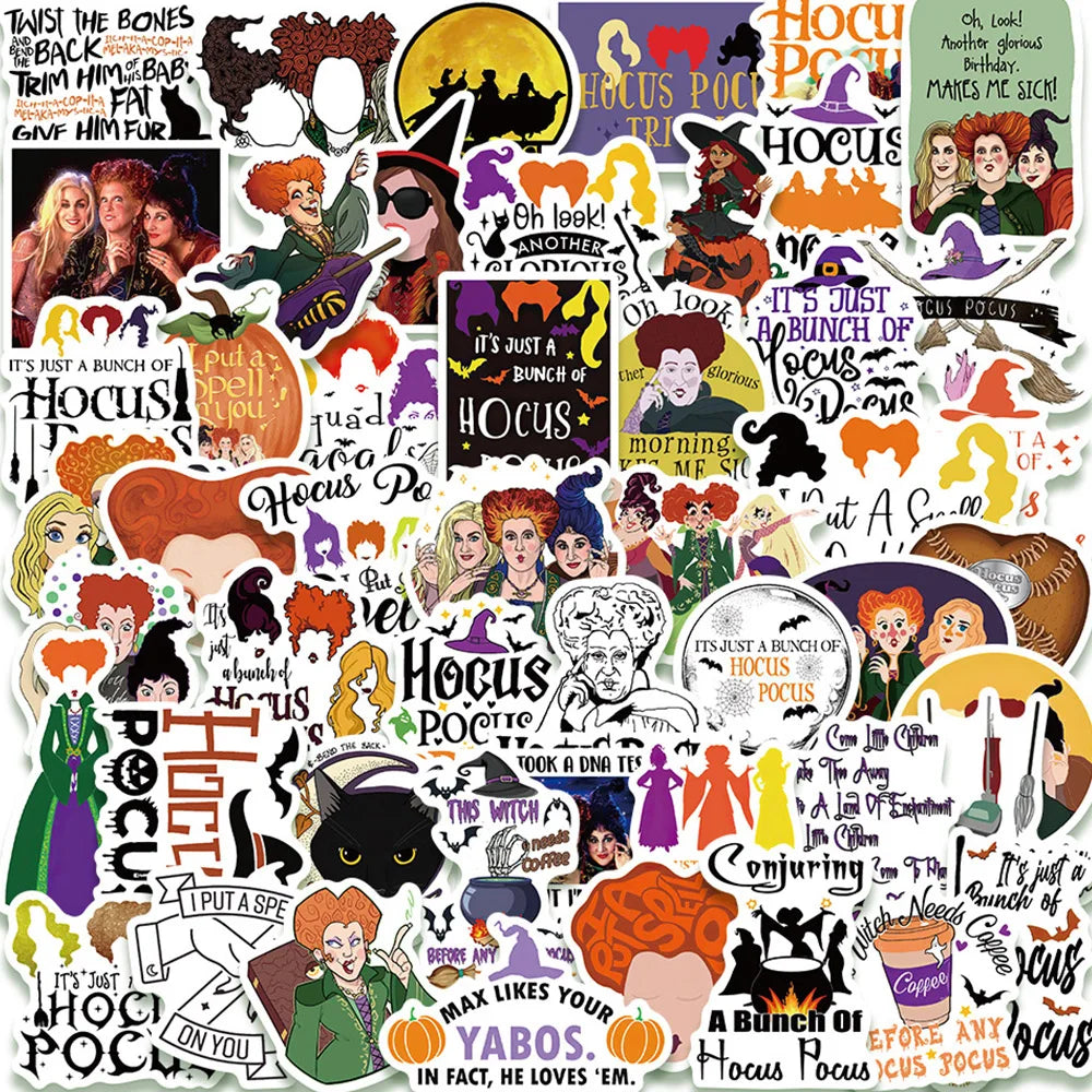 10/30/50/100PCS Disney Hocus Pocus Horror Halloween Witch Stickers Laptop Car Phone Motorcycle Luggage Graffiti Sticker Kid Toy