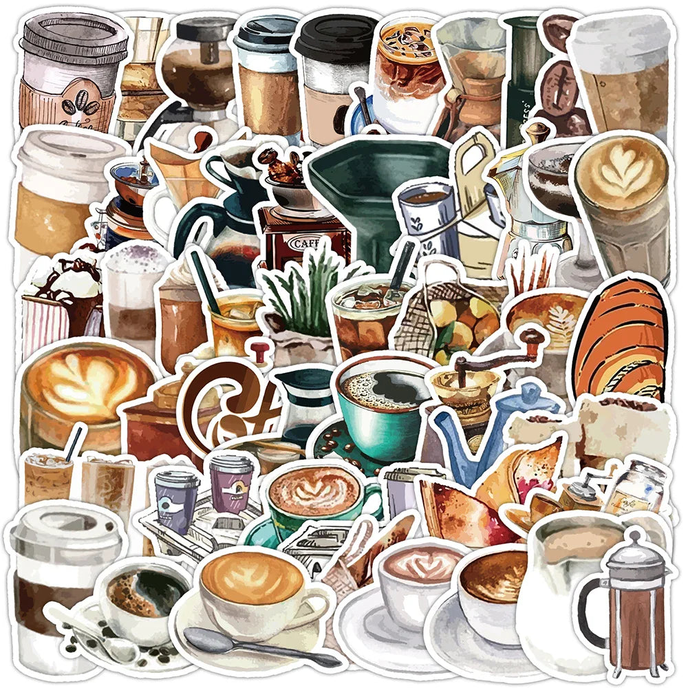 Cartoon Coffee Stickers Pack for Laptop, Phone, Guitar, Kids Toys