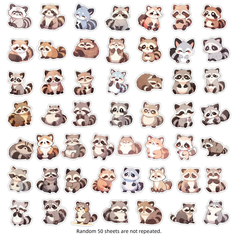 10/50pcs Cute Cartoon Raccoon Personalized Graffiti Waterproof Sticker Animal Diy Mug Mobile Phone Trend Decal Decal Wholesale