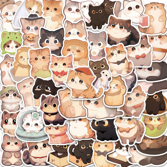 50PCS Cute Cat Stickers for Bike, Skateboard, Car, Helmet, Notebook, Computer, Kids Decals