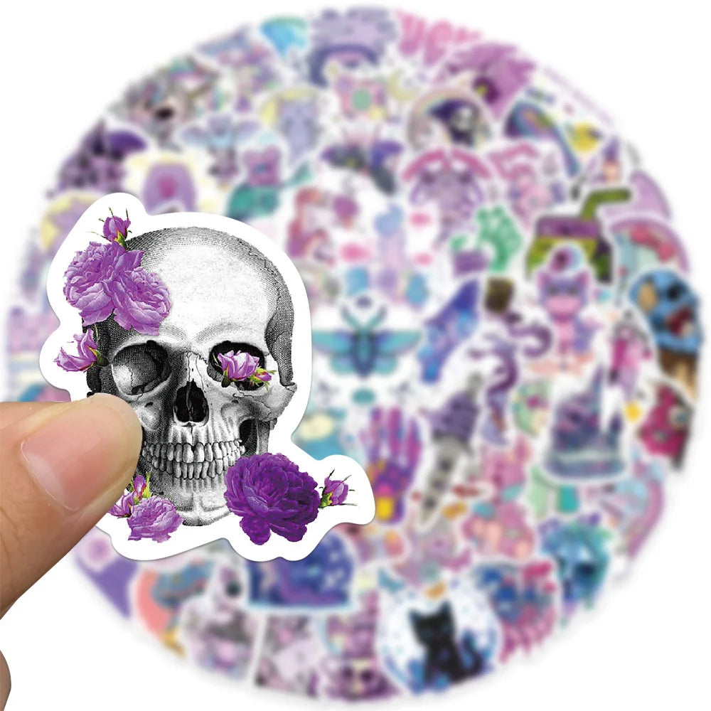 10/30/65PCS Cute Purple Gothic Halloween Skull Cartoon Sticker DIY Laptop Luggage Skateboard Graffiti Decals Fun for Toy Gift