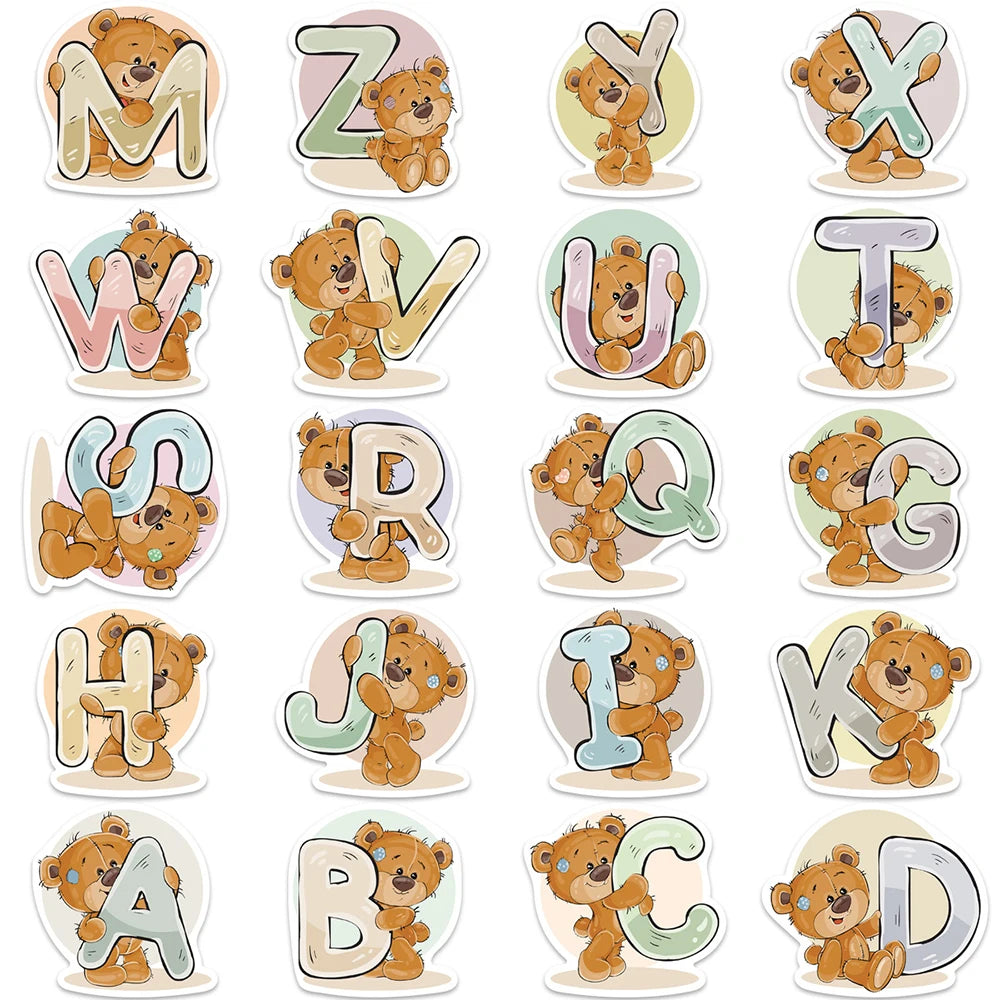 10/20/39PCS Cute Little Bear Letter Cartoon Sticker Packs