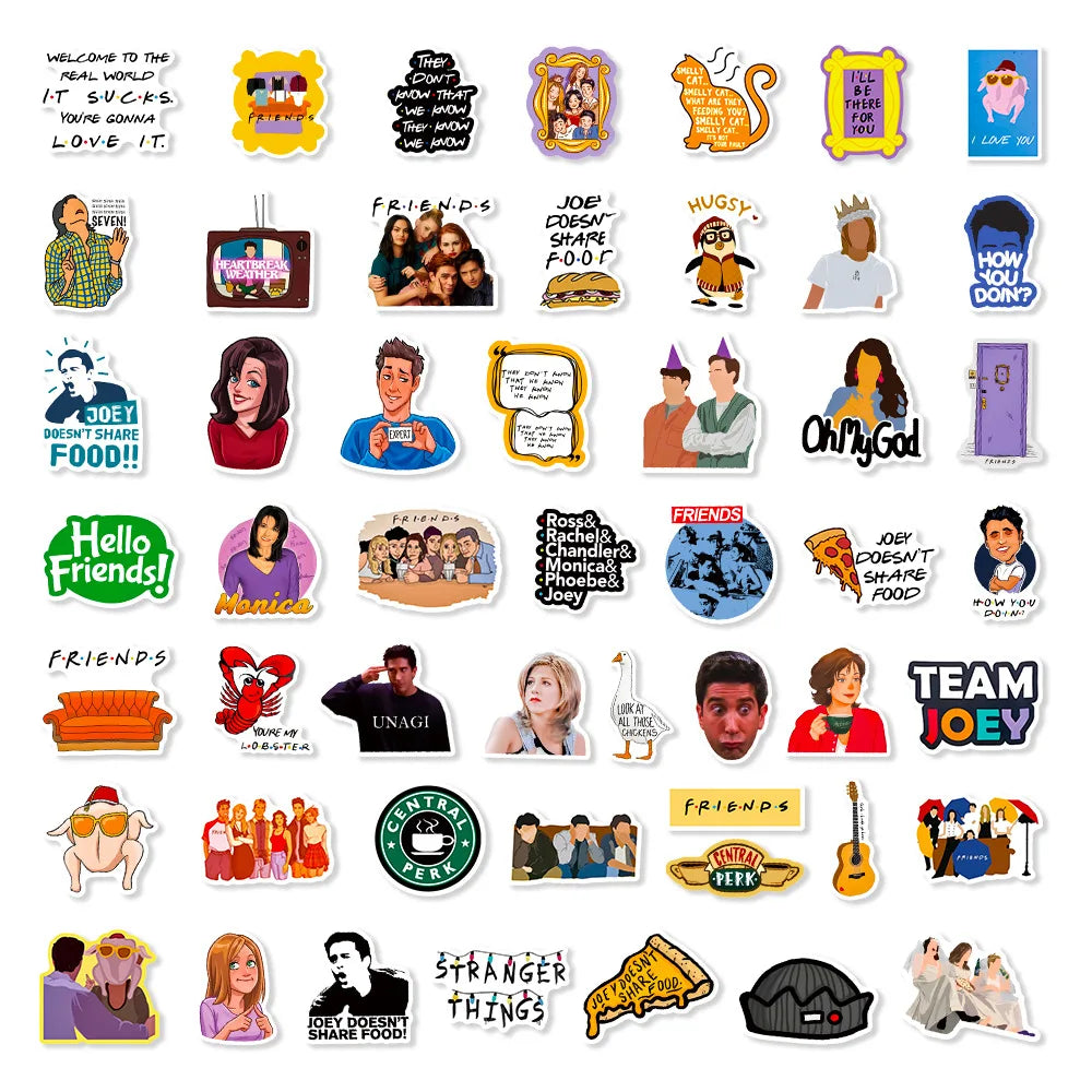 10/30/50PCS Friends TV Show Cartoon Stickers PVC Waterpoof Phone Bike Laptop Luggage Stationery Guitar Funny Stickers DIY Toys