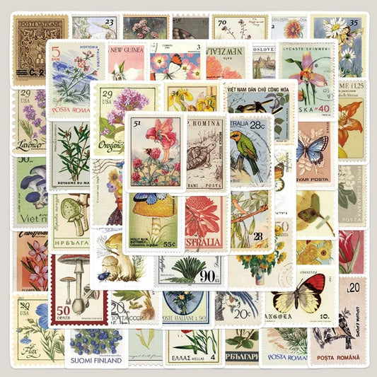 50pcs Cartoon Animal Plant Stamp Stickers for Helmet Wall DIY Decoration