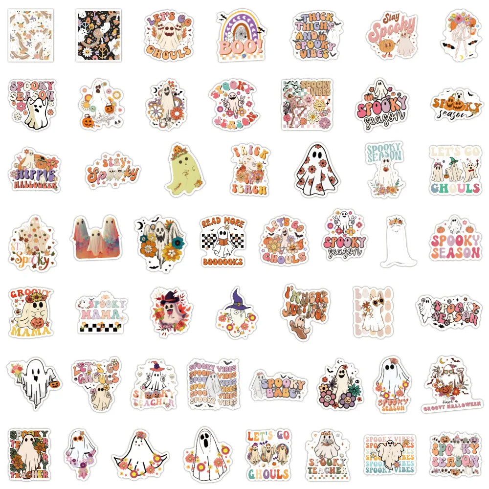 10/30/50/100PCS Halloween Cartoon Ghost Stickers Graffiti Toys DIY Notebook Phone Bike Motorcycle Notebook Car Decals Decoration