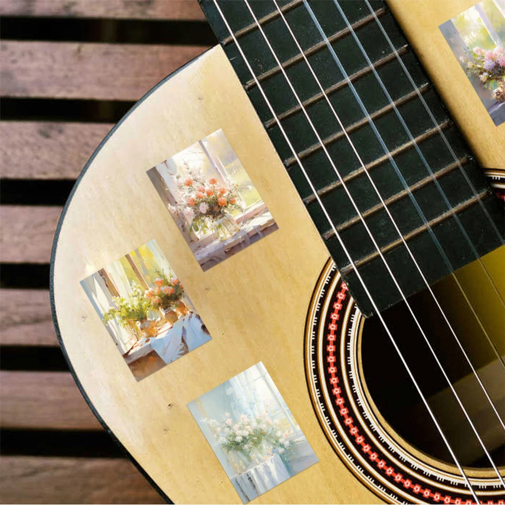 10/55PCS Window Sill Bouquet Oil Painting Style Stickers Art Waterproof PVC Decorative Guitar Cup Phone Case Kids Gift Decal