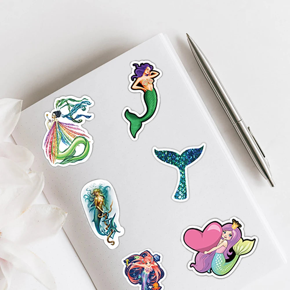 10/30/50PCS Cute Cartoon Mermaid Sticker Aesthetic Children Toys Decals Graffiti DIY Notebook Luggage Phone Waterproof Sticker