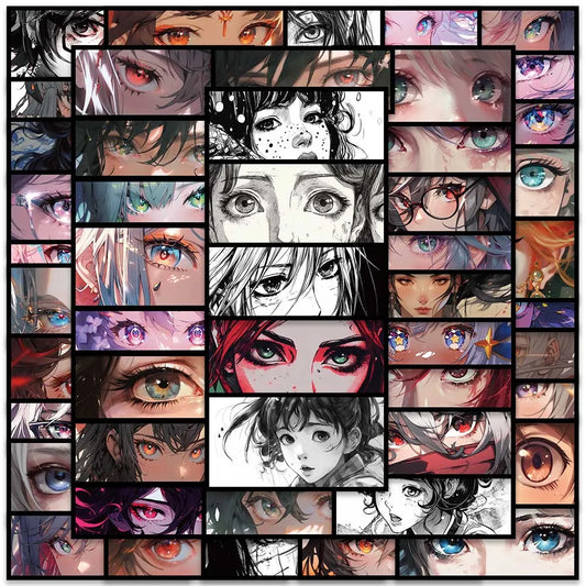 50pcs Kawaii Anime Girl Eyes Stickers for Laptop, Skateboard, Guitar, Luggage, PS5, Kids Gifts