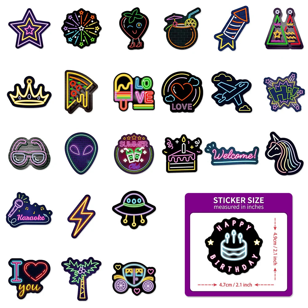 10/30/50/100pcs Neon Light Cartoon Graffiti Stickers Aesthetic DIY Skateboard Laptop Motorcycle Waterproof Cool Sticker for Kids