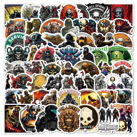60pcs HELLDIVERS Game Stickers for Laptop, Phone, Car, Scooter, Suitcase, Water Bottle, Stationery, Refrigerator