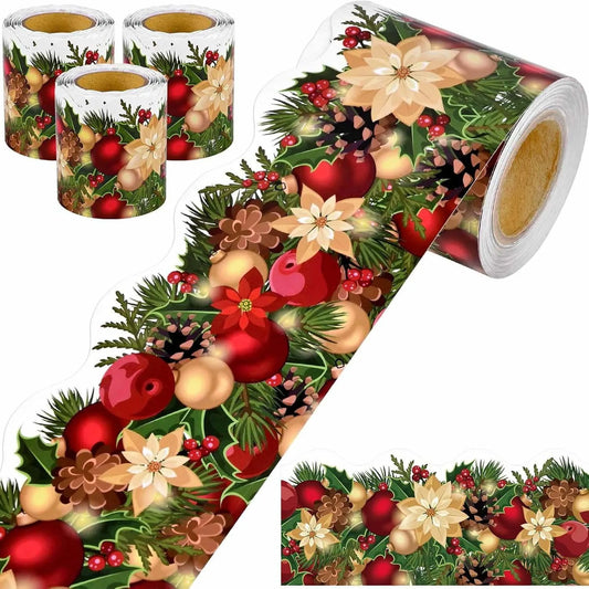18M/roll Christmas New Year Decoration Window Paper Sticker for Party Stationery Scrapbooking Notice Board Frame Decor Stickers