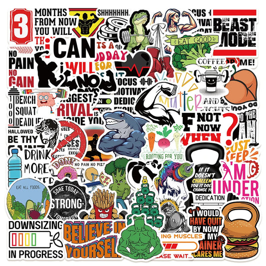 Cartoon Fitness Motivation Stickers - Waterproof for Skateboard, Laptop, Motorcycle, Luggage (10/30/50pcs)