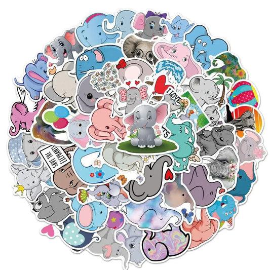Cute Elephant Cartoon Stickers for Laptop, Motorcycle, Luggage, Snowboard, Fridge (10/30/50 Pcs)