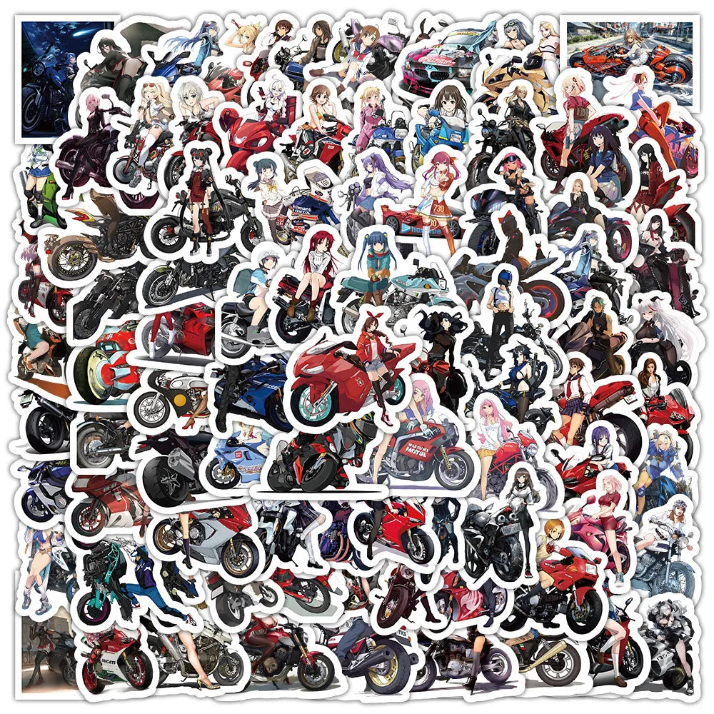 Motorcycle Girl Cartoon Animal Stickers for Laptop Luggage Snowboard Decals