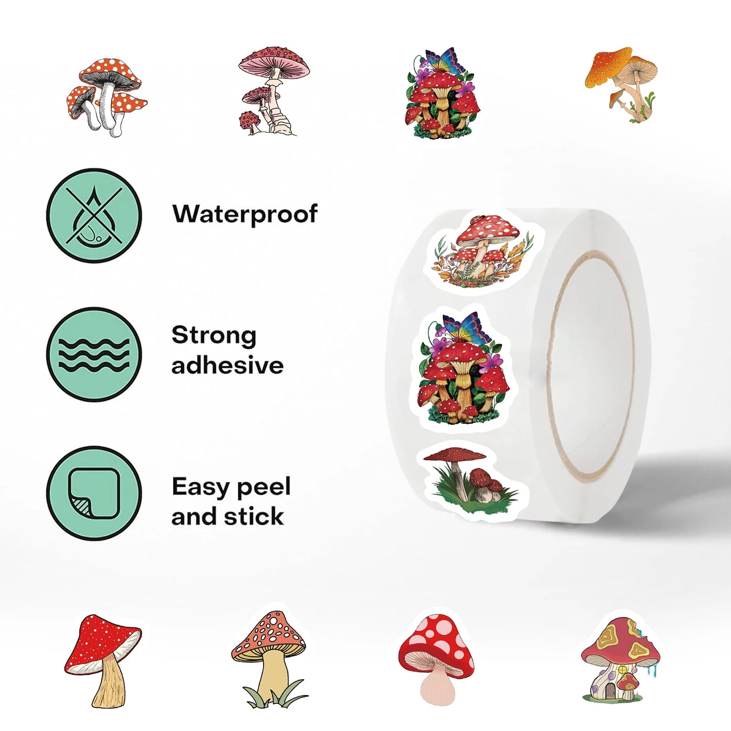 500Pcs/Roll Children Mushroom Reward Stickers School Students Cute Cartoon Encouragement Sticker Scrapbooking Decoration