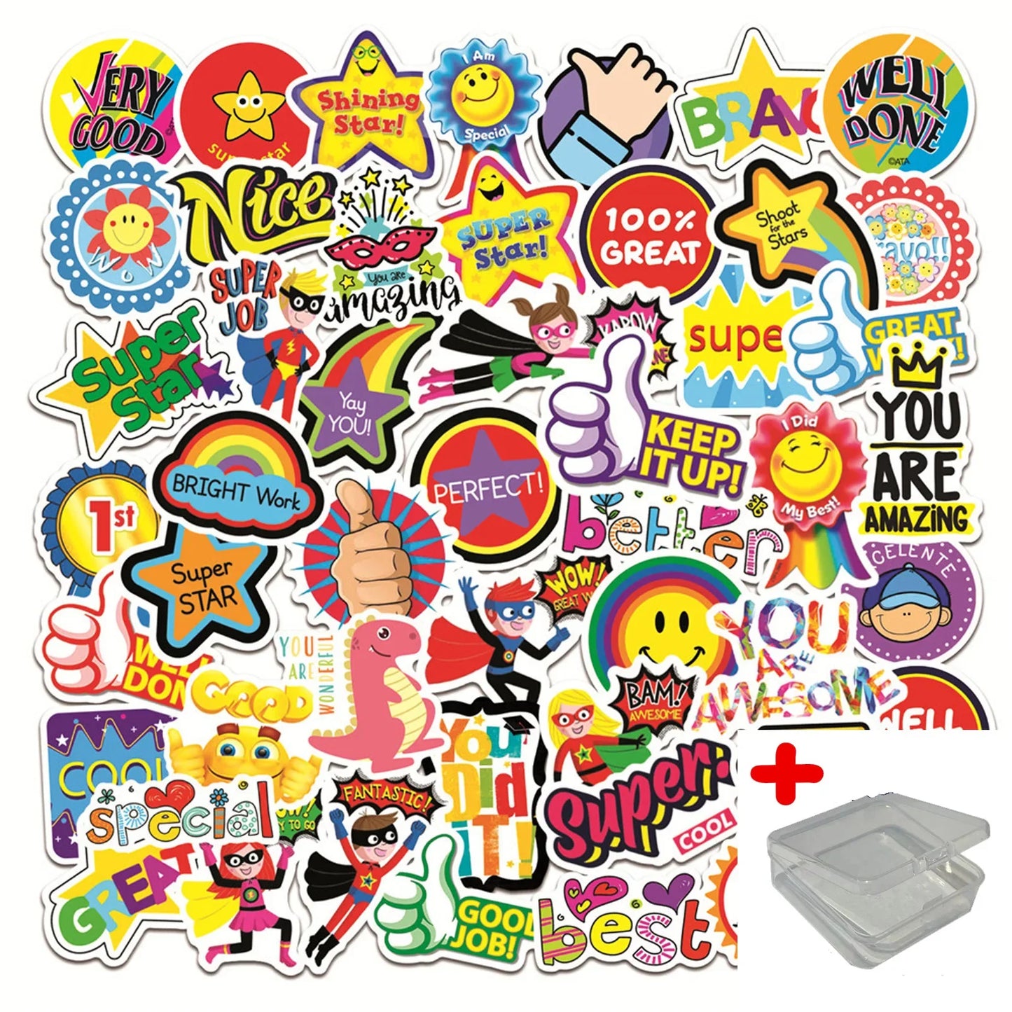 50pcs Kids' Graffiti Stickers for Helmet, Wall, DIY Decoration with Storage Box