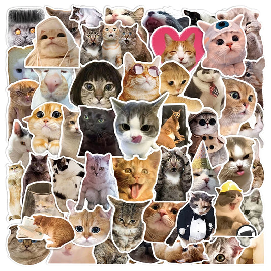 Cute Cat Meme Stickers Pack - Funny Animal Decals for Laptop, Phone, Notebook, Kids Toys
