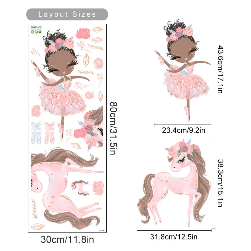 Ballerina Swan Flower Wall Stickers for Kids Room Decor