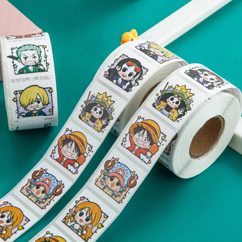 500pcs/Roll One Piece Cartoon Anime Sealing Stickers Creativity DIY PVC Laptop Decals Decoration Stiker Reward Gift Toys