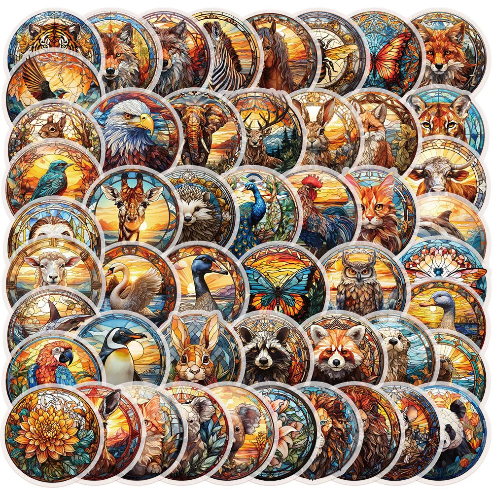 10/50PCS Vintage Glass Style Gothic Animal Label Stickers Aesthetic DIY Skateboard Fridge Car Laptop Travel Luggage Cool Sticker