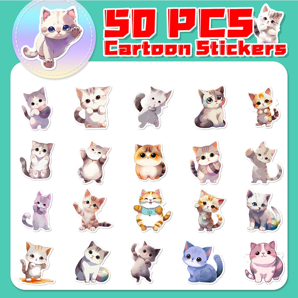 10/30/50pcs Cute Animal Cat Cartoon Stickers Kawaii Decals Laptop Scrapbook Phone Suitcase Stationery Sticker Kids Classic Toy