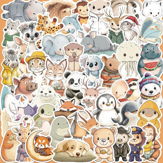 50pcs Cute Animal Cartoon Graffiti Stickers for Helmet, Wall, DIY Decoration
