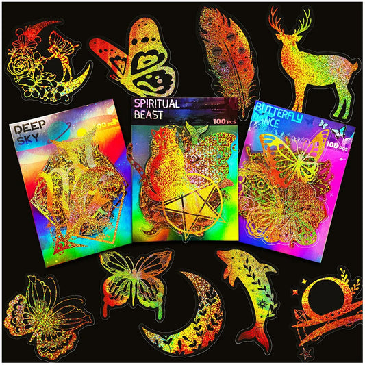 100pcs Holographic Cartoon Animal Stickers for Laptop, Phone, Wall Decoration