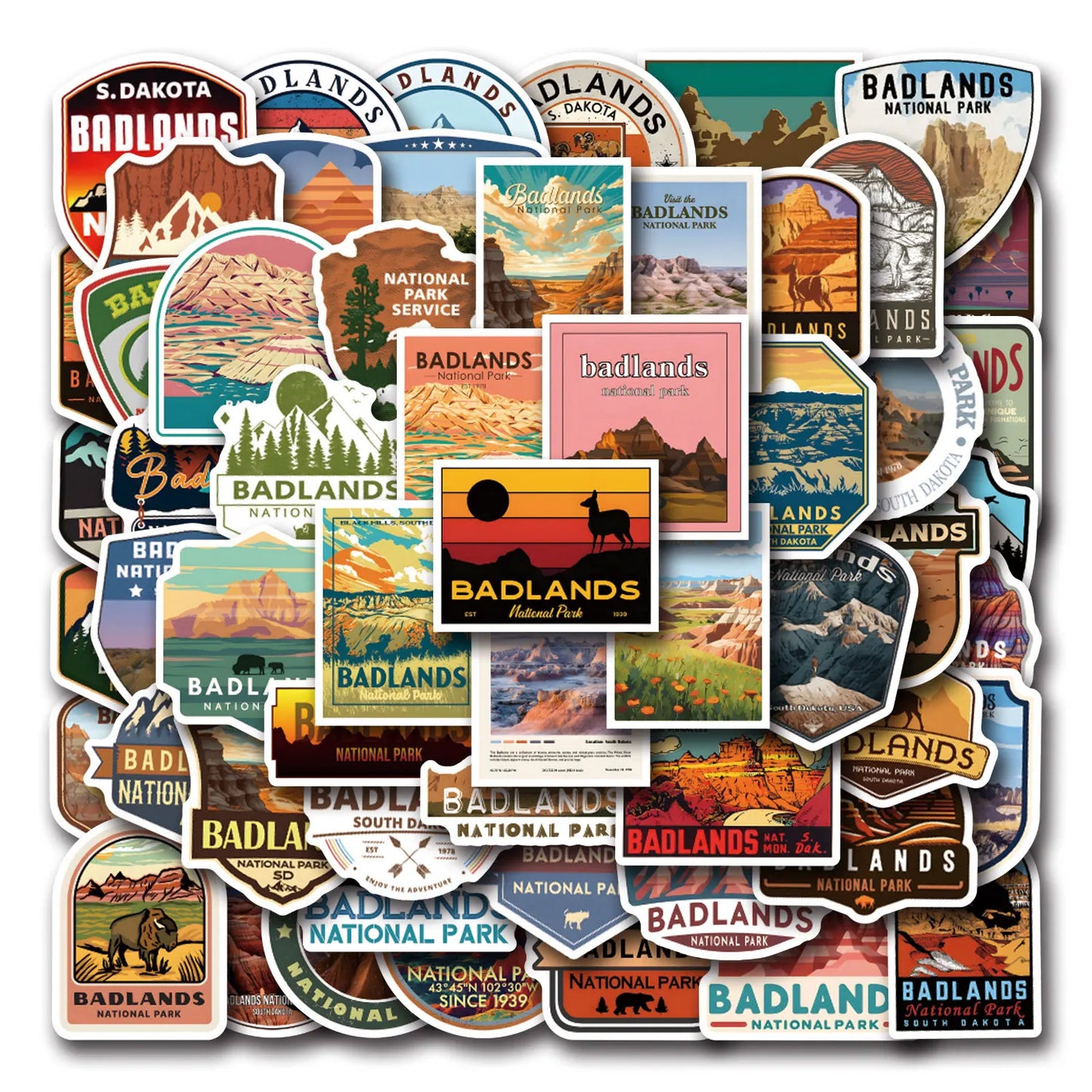 Badlands National Park Sticker Set - Waterproof PVC for Skateboard, Notebook, DIY Decor