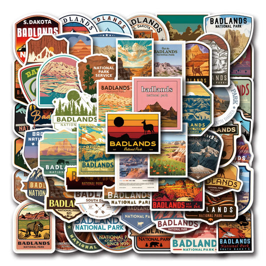 Badlands National Park Sticker Set - Waterproof PVC for Skateboard, Notebook, DIY Decor