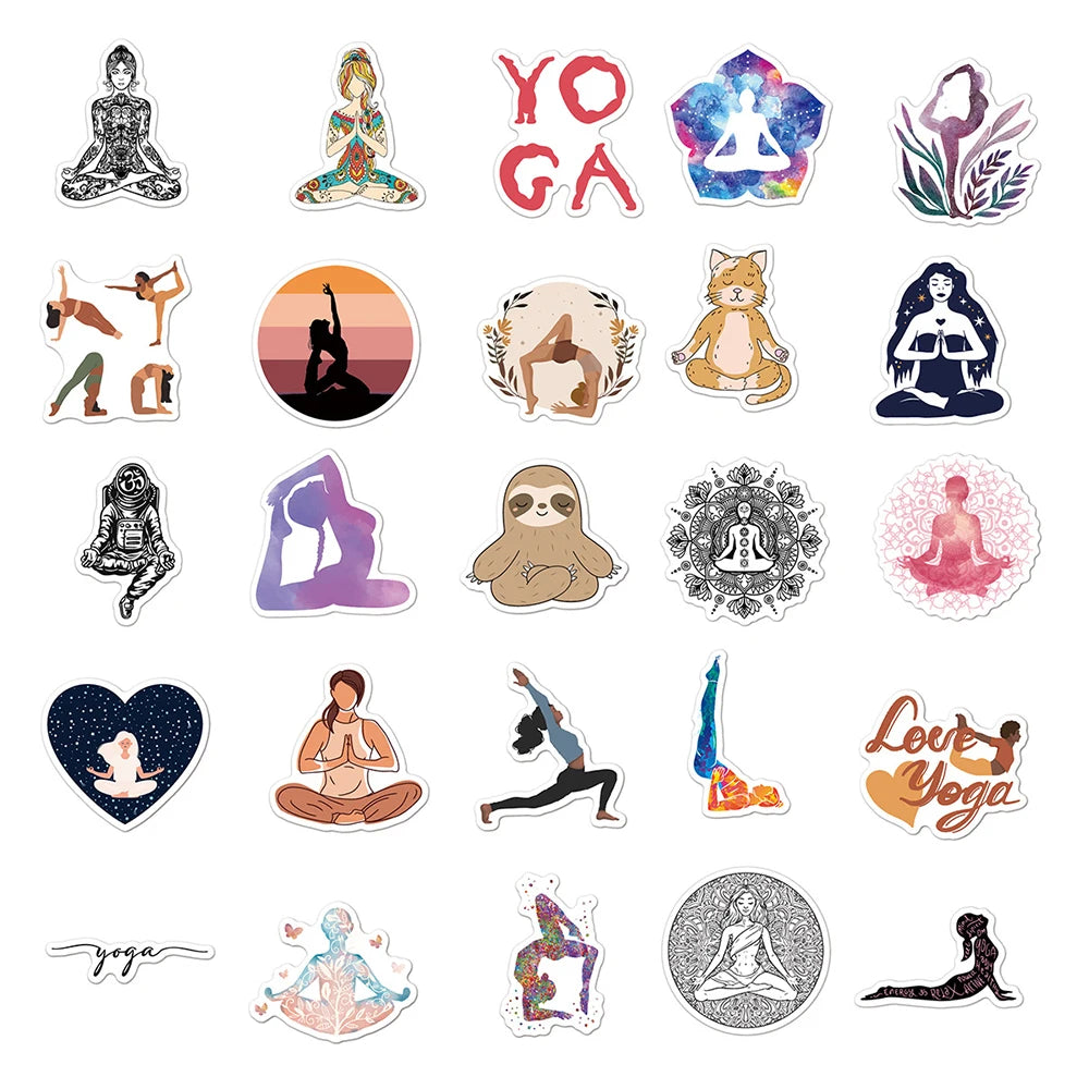 10/30/50pcs Vintage Yoga Mandala Flowers Sticker Packs