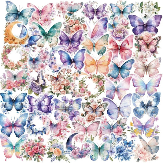 50PCS Kawaii Butterfly Stickers for Scrapbooking & DIY