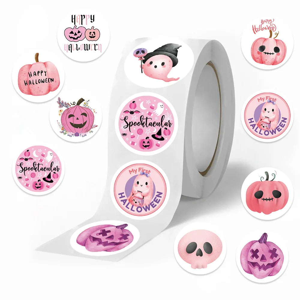 500pcs/roll Pink Halloween Cartoon Graffiti Stickers Phone Guitar Laptop Notebook Suitcase Water Bottles Sticker Gift