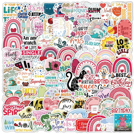 Cute Cartoon Motivational Stickers for Laptop, Scrapbook, Water Bottle - Waterproof, DIY, 10/30/50/100pcs