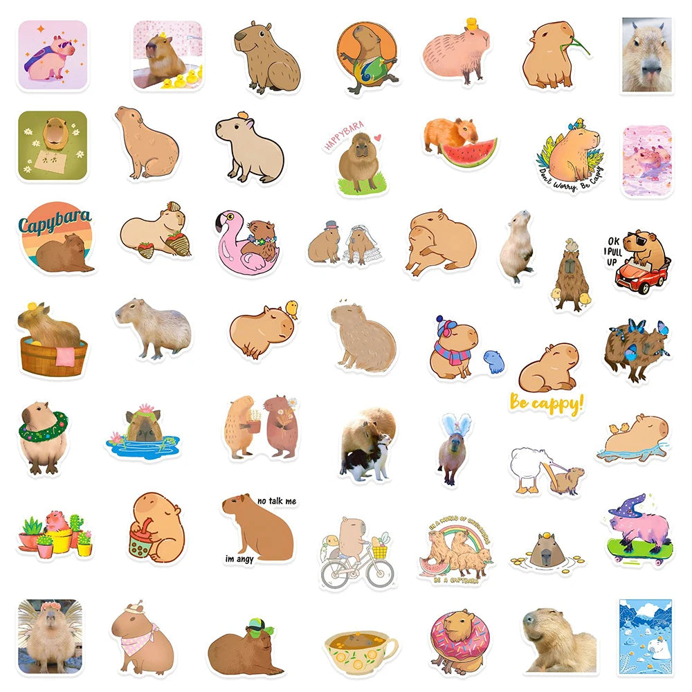 10/30/50pcs Cute Cartoon Capybara Graffiti Stickers Aesthetic Decals Decoration Laptop Notebook Phone Diary Stationery Sticker