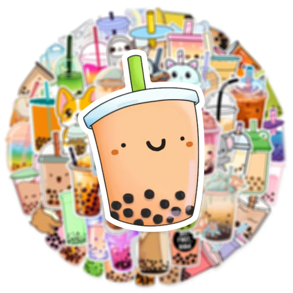 10/50Pcs Pearl Milk Tea Drink Cup Graffiti Stickers for DIY Scrapbook Suitcase Water Bottle Phone Laptop Guitar Kids Toy