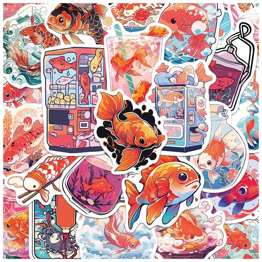 Goldfish Cartoon Stickers Pack - Laptop, Phone, Scrapbook, Fridge Decals
