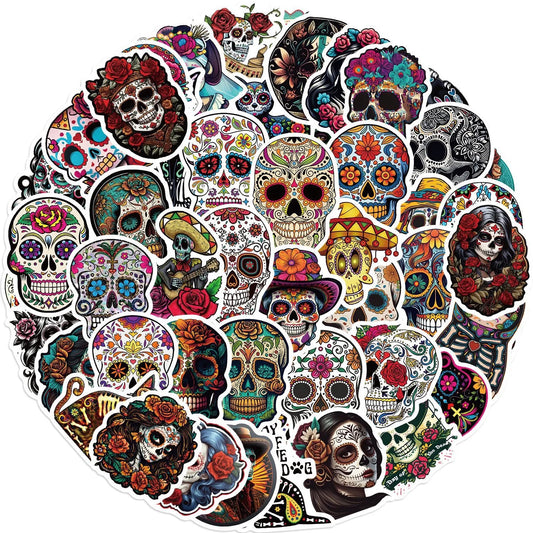 10/50Pcs Mexico Day of the Dead Horror Skull Stickers DIY Skateboard Travel Luggage Scrapbook Phone Laptop Fridge Sticker Toy