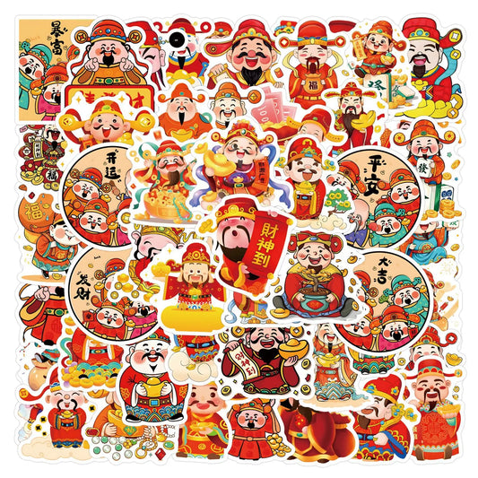 Chinese God of Wealth Graffiti Stickers Decal Set for Laptop Phone Guitar Helmet Skateboard Fridge Cup Car