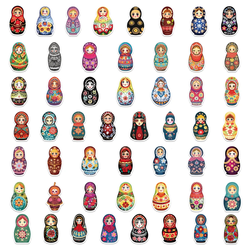 10/52PCS Cute Russian Doll Stickers Waterproof Graffiti Decoration, Water Cups Luggage Guitar Books Laptops Student DIY Decal