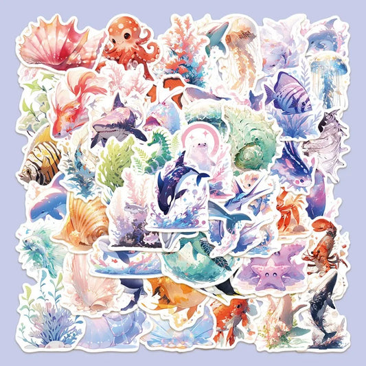 50pcs Marine Creatures Stickers for Helmet, Wall, DIY Decoration Wholesale