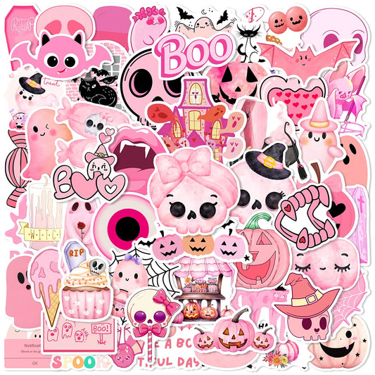 Pink Halloween Stickers: Ghost Skull Decals for Notebook, Phone, Motorcycle, Fridge, Kids Gifts (10/30/50pcs)