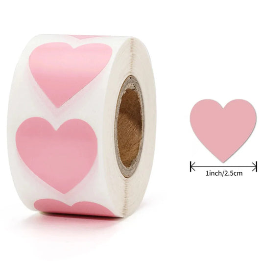 500Pcs/Roll DlY Writing Pink Heart Stickers 2.5cm/1.0in DlY Decoration Perfect For Notebook PC Pad Fridge Gift Seal Labels