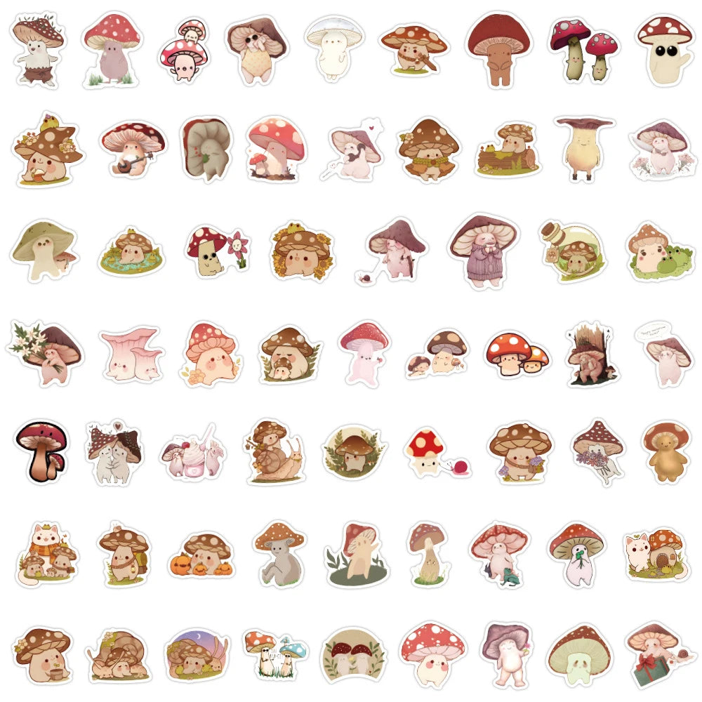 10/30/60pcs Retro Cute Mushroom Cartoon Stickers Decals Laptop Suitcase Phone Guitar Scrapbook Decoration Sticker for Kids Toys