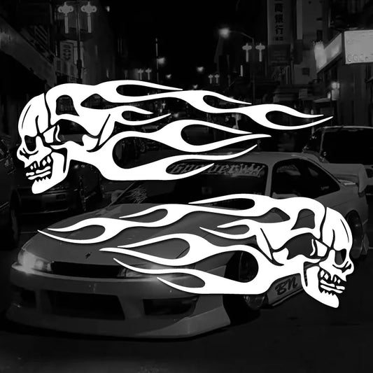 Skull Flames Car Stickers: Waterproof Vinyl Decals 2-Pack