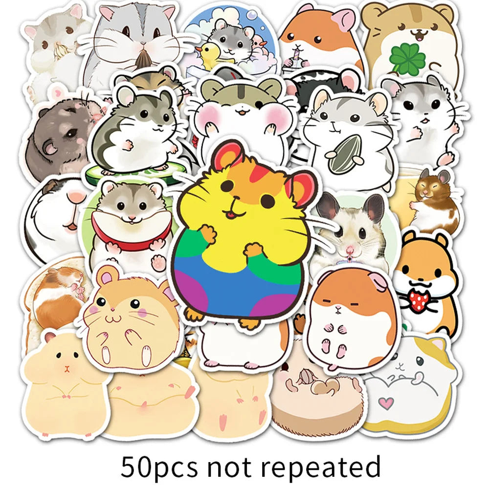 10/50pcs Cute Cartoon Animal Little Hamster Stickers Pack for Scrapbook Stationery Laptop Phone Guitar Suitcase Girl Sticker